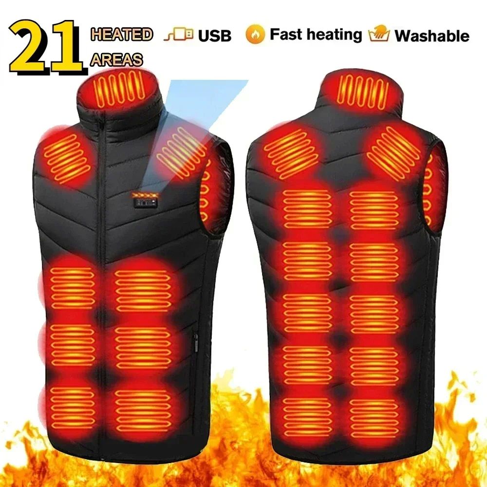 21 Zone Heating Vest Men's USB Infrared Thermal Jacket Smart
