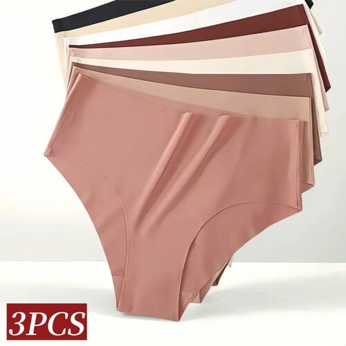 3Pcs/Set Ice Silk Panties Women High Waist Seamless Briefs B