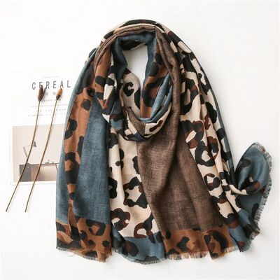 spring and summer luxury brown ladies wild leopard scarf fem