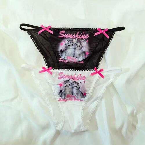 Y2K Sweet Girl Cat Printed Cute Underpants Women's Low Waist