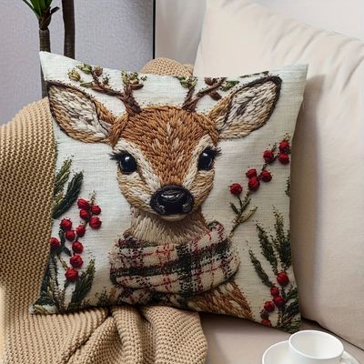 Charming Christmas Reindeer 18x18 Inch Throw Pillow Cover -