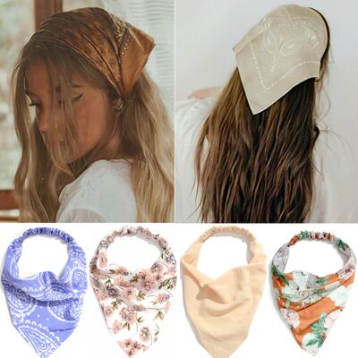 Summer Vintage Print Flower Beach Bandana Hair ScarfElastic
