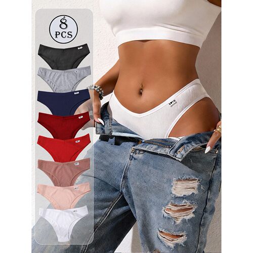 8pc Underwear Women Soft Panties Low-Waist Lingerie V Waist