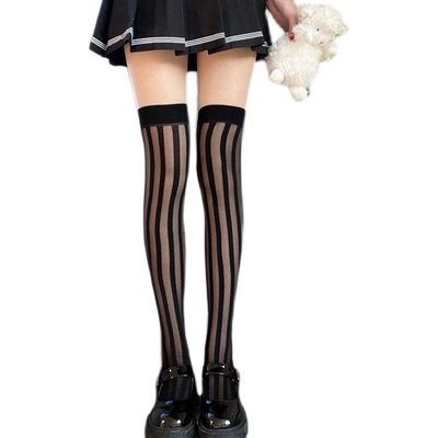 Thigh High Stretchy Stockings for Woman Vertical Stripe Over