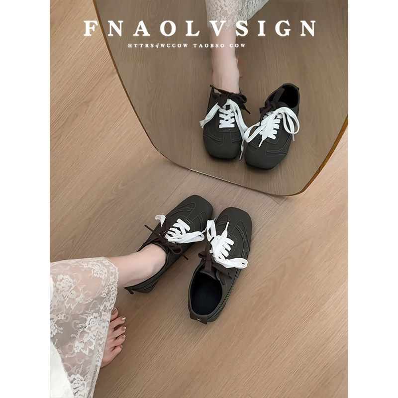 羊皮版~复古轻便休闲运动鞋系带软底德训鞋女百搭平底户外徒步鞋