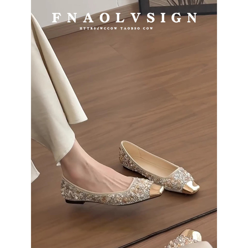 羊皮版~法式亮片玛丽珍鞋女高级感金属方头单鞋仙女风浅口瓢鞋女,女鞋,浅口单鞋,淘宝优惠券,粉丝福利购,淘宝优惠卷