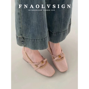 羊皮版~法式蝴蝶结一字带粗跟单鞋女加绒玛丽珍鞋子内增高毛毛鞋