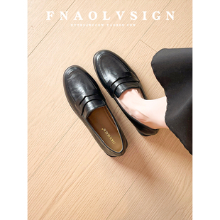 通勤工作单鞋 牛皮版 一脚蹬平底小皮鞋 女2025新款 女 英伦风乐福鞋