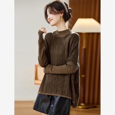 慵懒风休闲半高领毛衣女2025新款秋冬高级感宽松遮屁股针织衫上衣