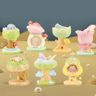 正版晶彩灵树DIY能量水晶盲盒摆件发财树原石小豆丁手办生日礼物