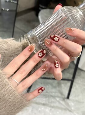 【赴宴】手工穿戴甲红色鎏金小花琥珀猫眼千金风显白高级新年战甲