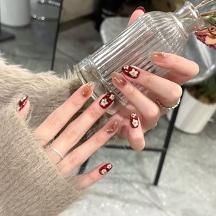 【赴宴】手工穿戴甲红色鎏金小花琥珀猫眼千金风显白高级新年战甲