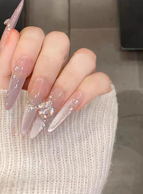 超温柔紫色猫眼水灵灵富家千金手工美甲穿戴甲气质纯欲链条钻石甲