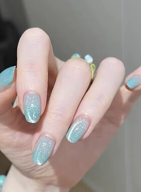 小红书爆款绿碎钻渐变穿戴甲