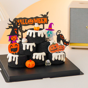 2025万圣节蛋糕装饰毛毡女巫南瓜幽灵插牌狂欢夜派对骷髅小鬼