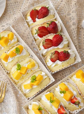 草莓水果抱抱卷包装盒瑞士卷蛋糕泡芙三明治纸托烘焙打包盒子贴纸