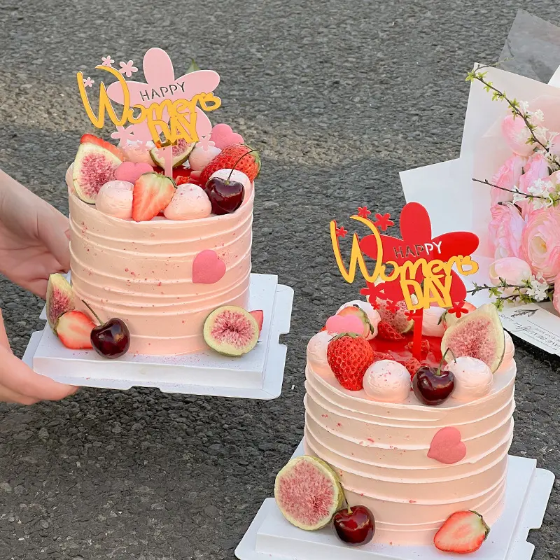 3.8女神节水果蛋糕装饰摆件网红亚克力2025女王节日快乐插牌插件