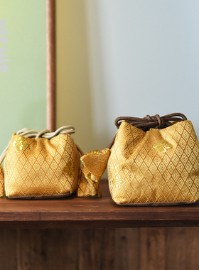 手工丝绸加厚茶杯布袋功夫茶具旅行便携包装抽绳包文玩首饰收纳袋