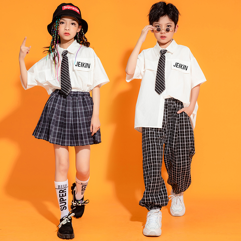 儿童街舞潮装短袖嘻哈套装现代爵士表演出服JK制服合唱服校服园服