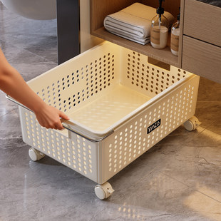 日本浴室柜下脏衣篓家用脏衣服收纳篮带轮推车杂物洗衣篮储物筐子