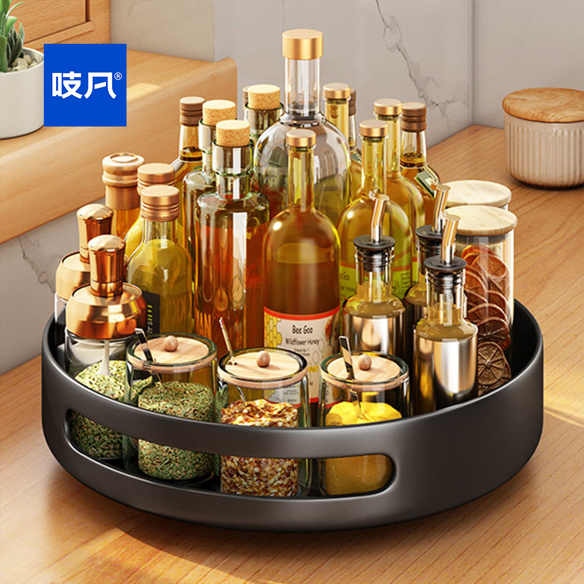 日本旋转调料品置物架厨房台面多功能油盐酱醋调味料用品收纳神器