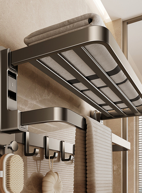 日本吸盘毛巾架卫生间免打孔浴室置物架洗澡间挂杆厕所收纳浴巾架