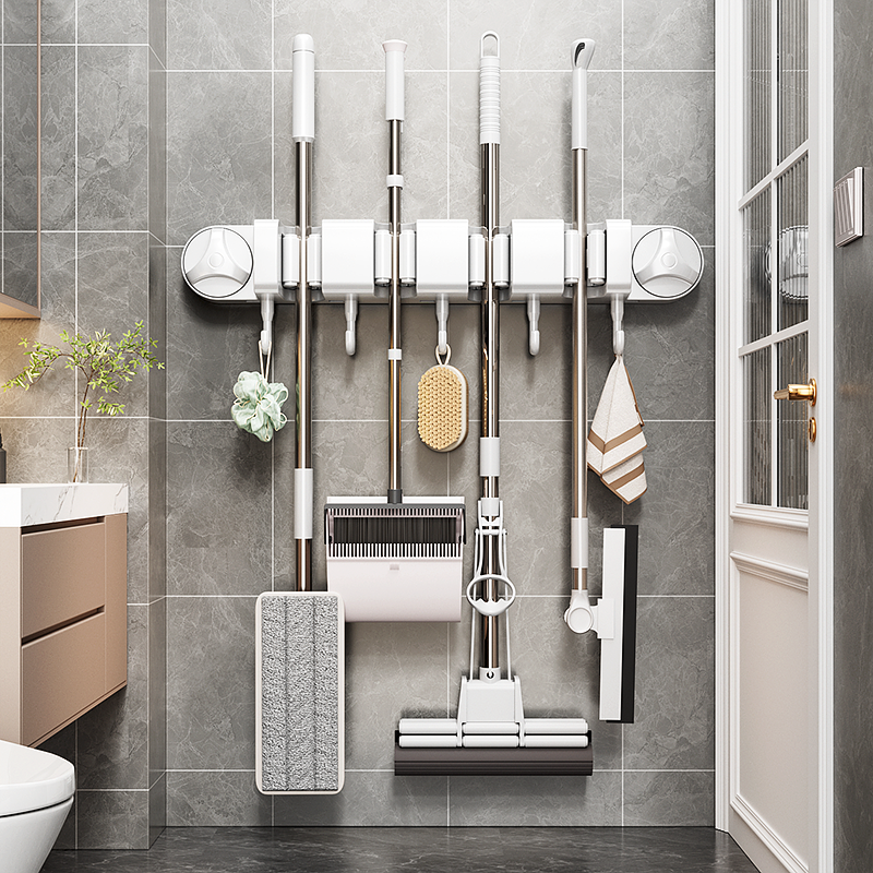 日本吸盘拖把壁挂夹卫生间免打孔拖把夹挂拖布挂钩固定架收纳神器