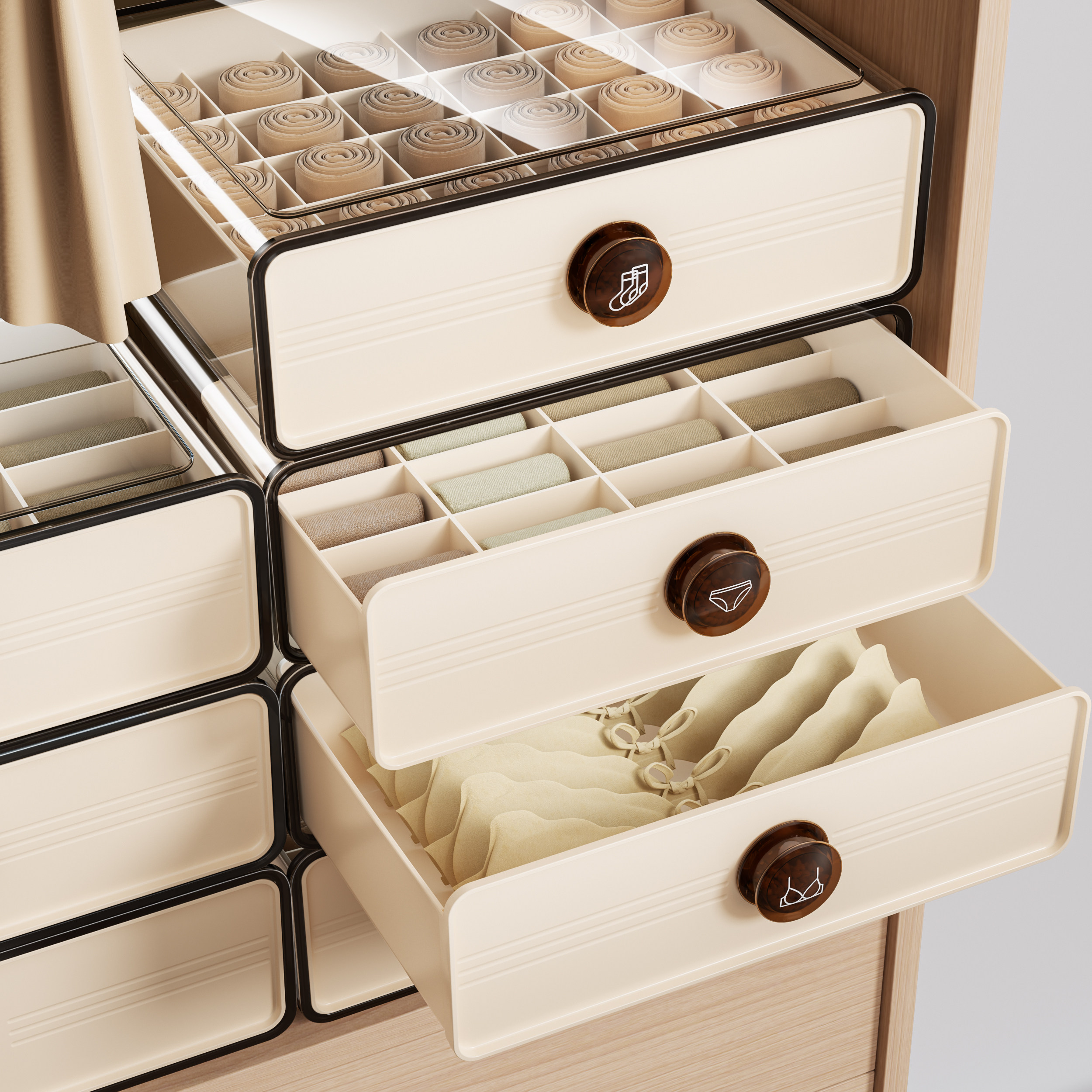 日本内衣收纳盒家用内裤袜子文胸三合一分层神器贴身衣物整理柜子,收纳整理,内衣收纳盒,淘宝优惠券,粉丝福利购,淘宝优惠卷