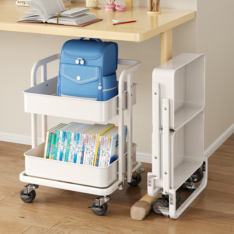 日本书包置物架书本移动小推车桌下收纳书架带轮落地桌边放包神器