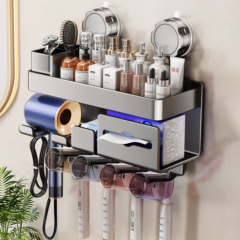 日本吸盘吹风机置物架壁挂太空铝