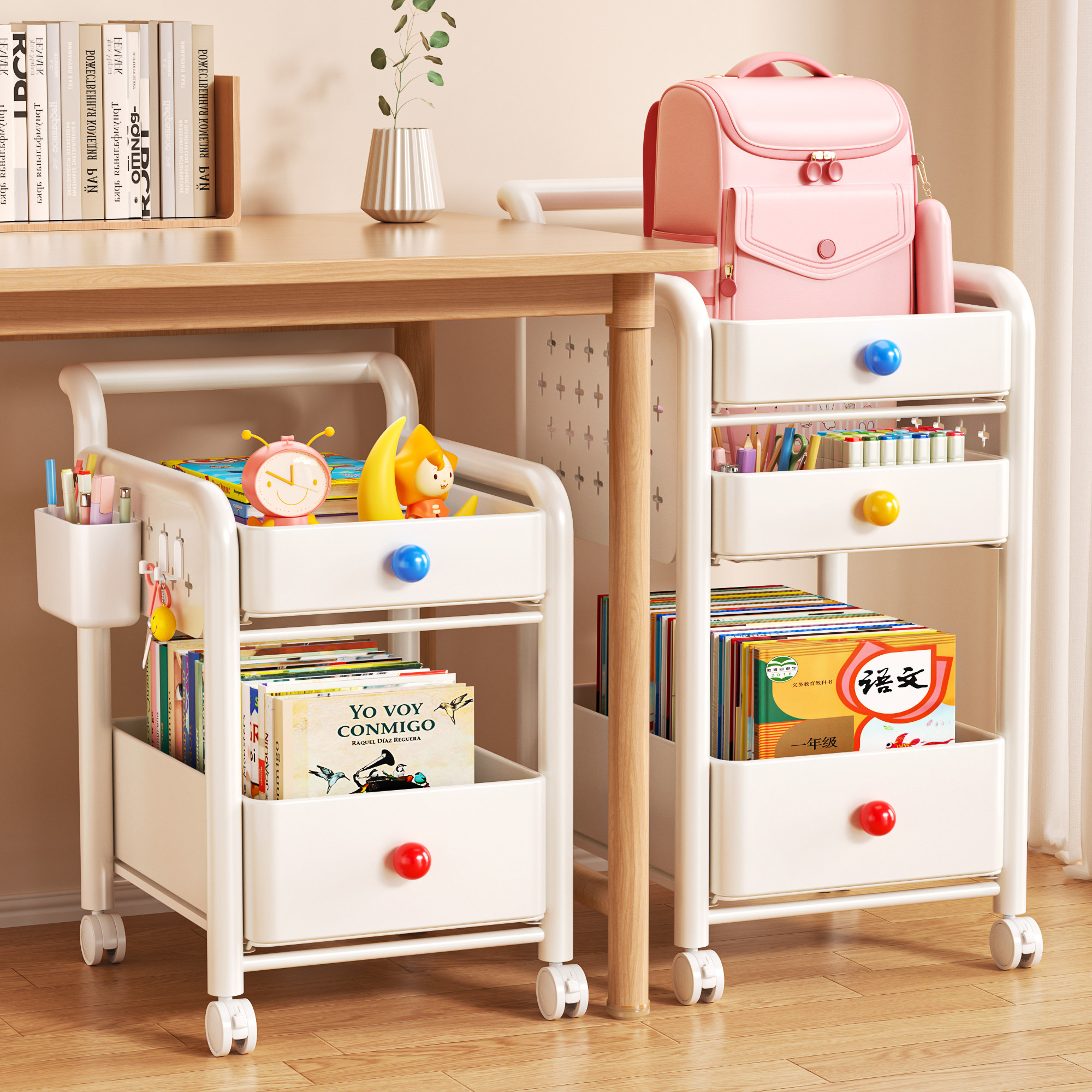 日本书包置物架可移动带轮学生书架小推车桌面下多层放书本收纳架,住宅家具,书架,淘宝优惠券,粉丝福利购,淘宝优惠卷