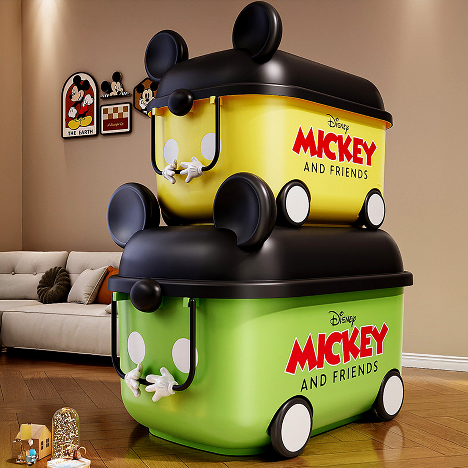 日本迪士尼儿童玩具收纳箱子家用整理箱宝宝零食储物箱塑料收纳盒