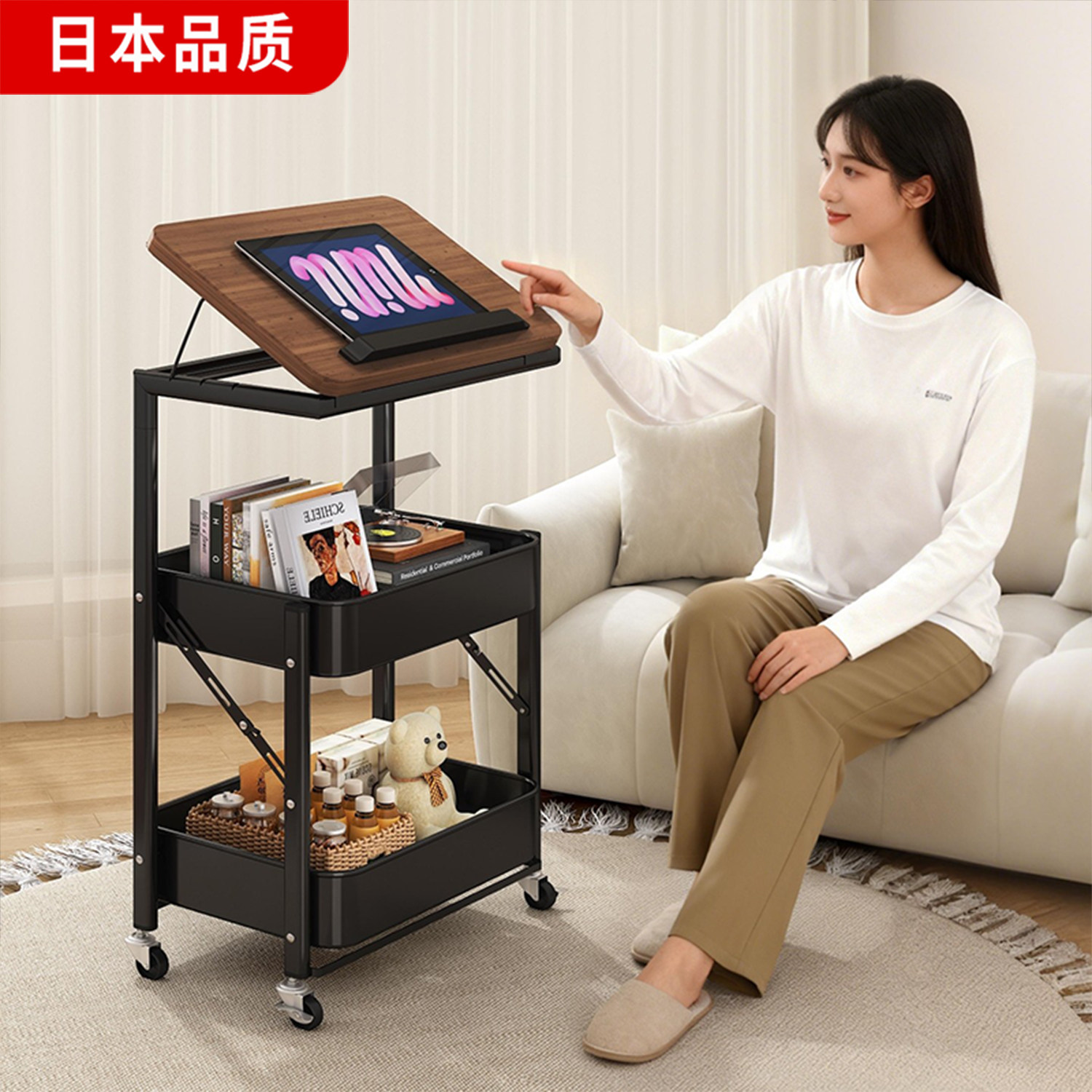 日本中古零食置物架落地小推车可折叠多层收纳架客厅沙发移动边几,住宅家具,移动边几/推车,淘宝优惠券,粉丝福利购,淘宝优惠卷