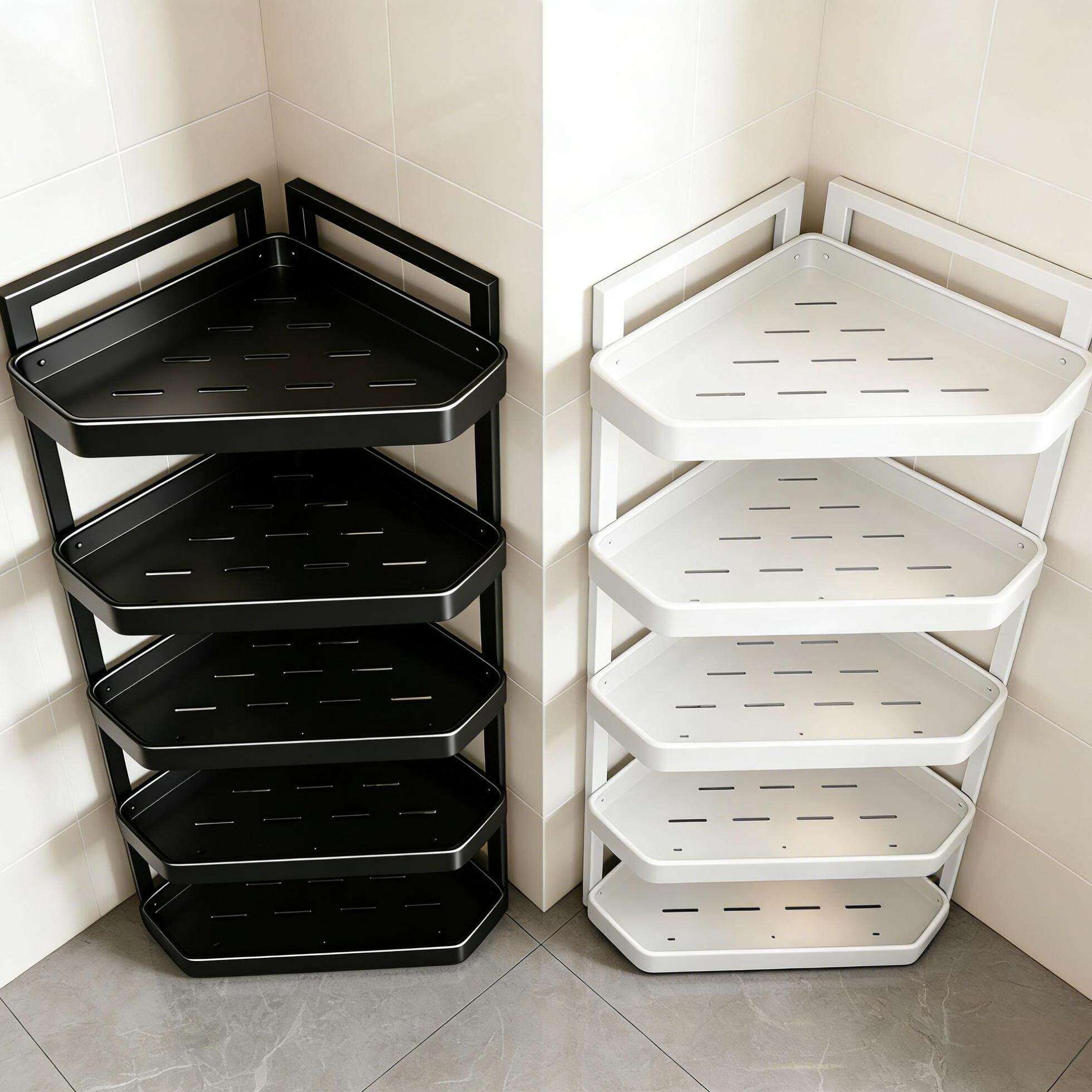 吱凡日本卫生间置物架落地浴室三角收纳架洗澡厕所多层转角储物架