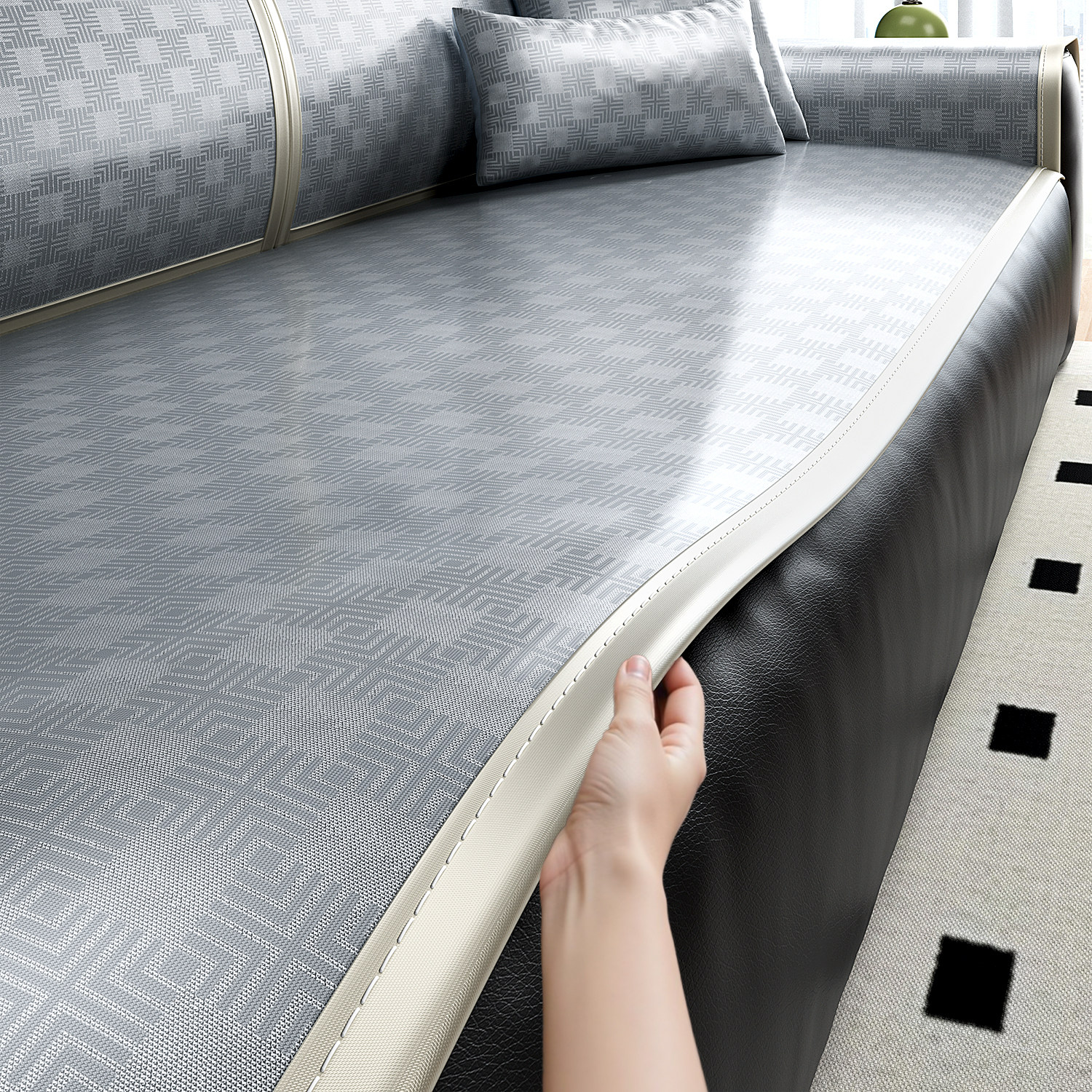 日本冰丝沙发垫皮轻奢夏季夏天款凉席坐垫简约现代防滑皮沙发套罩