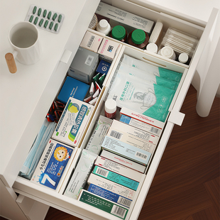 日本可伸缩抽屉式药物收纳盒医药箱分类整理盒常用药品家用储物盒
