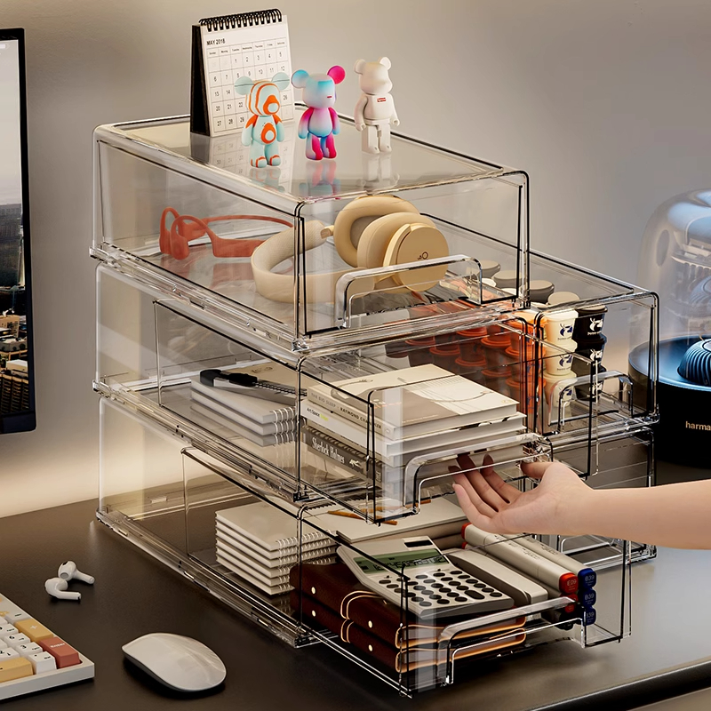 桌面收纳盒抽屉式透明化妆品盒