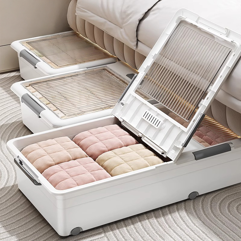 日本床底收纳箱塑料带滑轮衣物被
