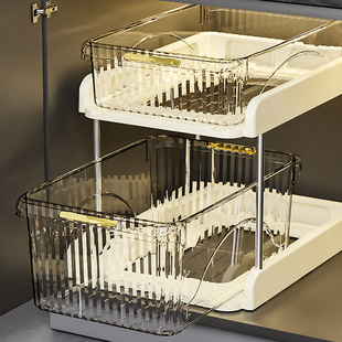 日本厨房下水槽拉篮置物架橱柜收纳盒调味料储物架抽屉式分层架子