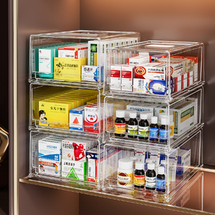 日本桌面收纳盒抽屉药品透明药物整理箱柜子置物架亚克力药箱家用
