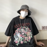 美式玫瑰印花短袖T恤男夏季新款高级感潮流半袖体恤复古休闲汗衫，男装T恤，星座814-1