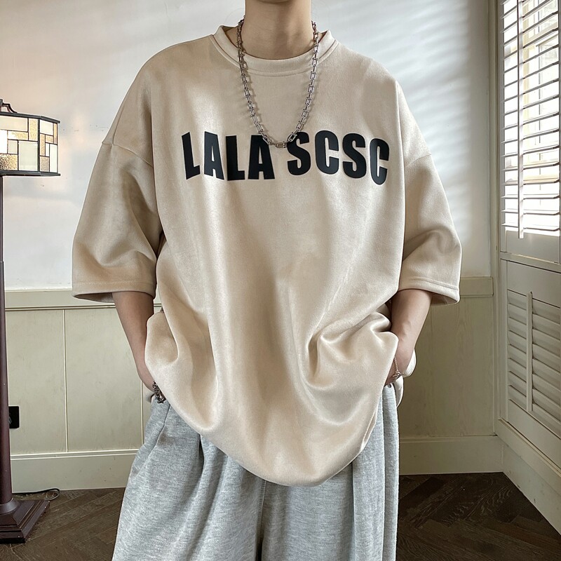 立体厚板硅胶字母麂皮绒短袖814-1-T81-P48控59（聚酯纤维,男装T恤,星座814-1