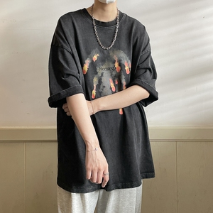 260克美式水洗火球短袖T恤潮 814-1-T93-P50 控68 （棉）图片