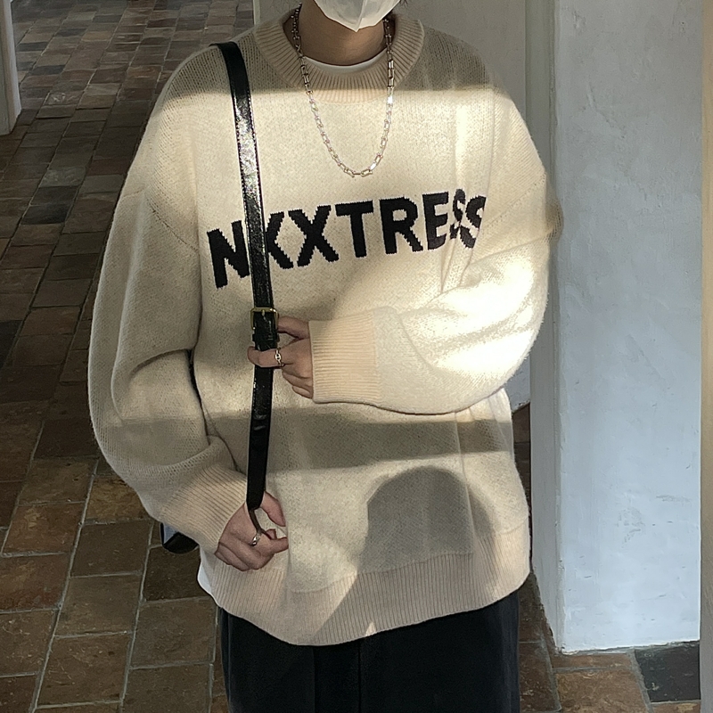 字母提花圆领毛衣针织衫814-1-M511-P6888（100聚酯纤维），男装针织衫/毛衣，星座814-1