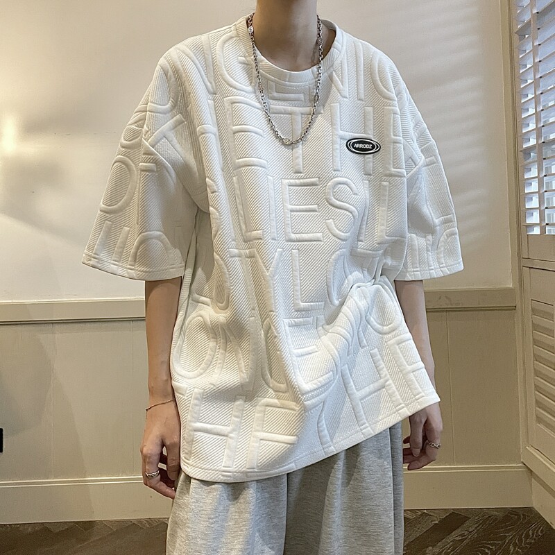 立体浮雕字母设计感短袖T恤男女潮 814-1-T401-P38 控48图片