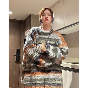 814-1-M306-P85 控108 彩虹条纹毛衣针织衫男女（聚酯纤维），男装针织衫/毛衣，星座814-1