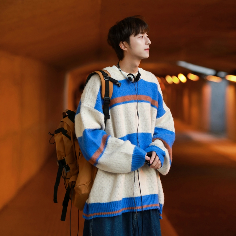 日系刷毛条纹毛衣针织衫814-1-M811-P7898（100聚酯纤维），男装针织衫/毛衣，星座814-1