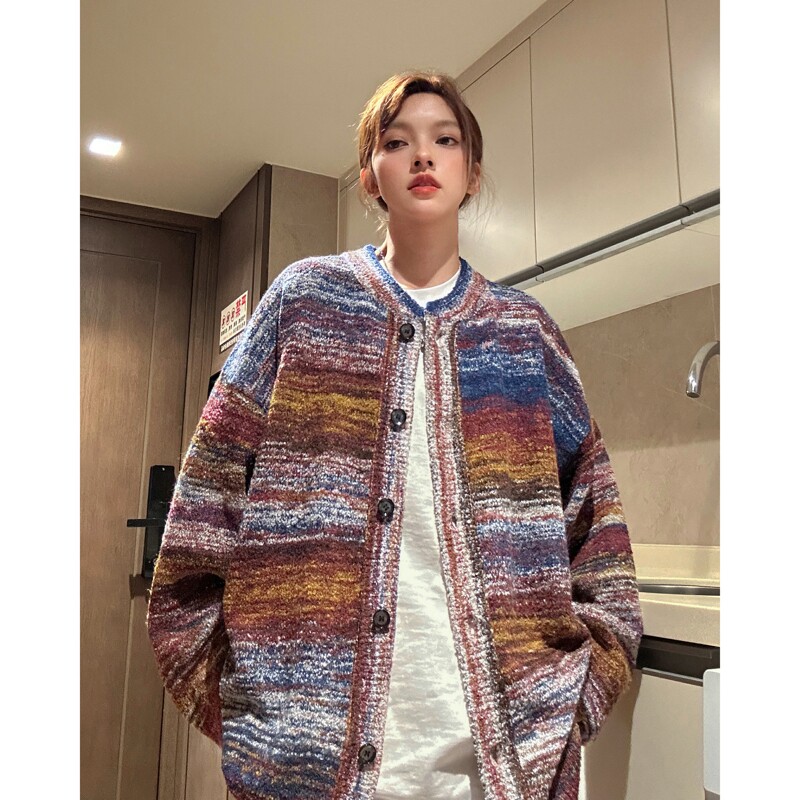 814-1-M369-P88 118 彩虹条纹开衫毛衣外套（80%腈纶20涤纶）图片