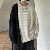 撞色麻花针织衫拼色毛衣男女814-1-M522-P70（聚酯纤维），男装针织衫/毛衣，星座814-1