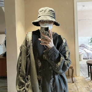 破洞毛衣破坏嘻哈高街两面穿针织衫男女 814-1-M600-P88图片